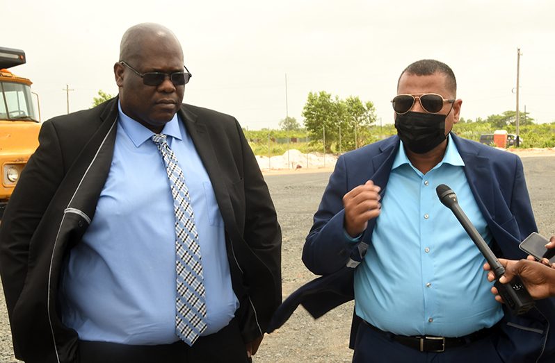 CH&PA Chief Executive Officer (CEO), Sherwin Greaves and Housing and Water Minister, Collin Croal, at the Superior Concrete Inc. facility, South Ruimveldt Gardens on Tuesday