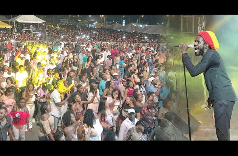 Chronixx during his ecstasy-filled performance at the Guyana National Stadium Saturday night