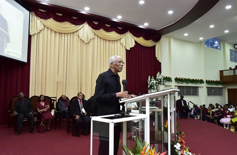 President David Granger addresses the congregation (Ministry of the Presidency photo)