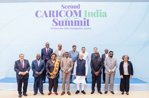 CARICOM leaders and Indian Prime Minister Shri Narendra Modi (fourth from right) at the Second CARICOM-India Summit held at the Guyana Marriott Hotel (Delano Williams photos)