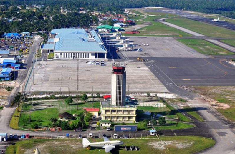 A view of the terminal and part of the runway at the
Cheddi Jagan International Airport, Timehri