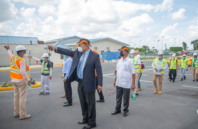 Minister of Public Works, Bishop Juan Edghill inspects works at the CJIA in March