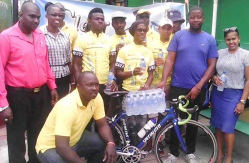 Linden Bauxite Flyers Cycling Club receives sponsorship from Clear Waters.
