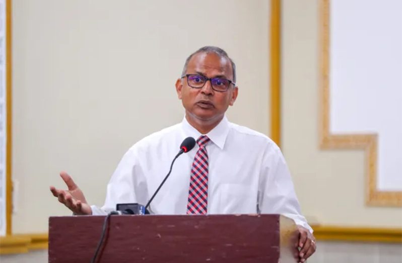 Minister of Health Dr Frank Anthony presenting at the launching of the Continuing Nursing Education programme