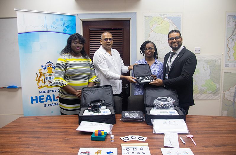 Minister of Health Dr. Frank Anthony (third from left), Director of Primary Health Care, Dr. Ertensia Hamilton (second from left), and representatives from Hess and Mount Sinai Health Systems