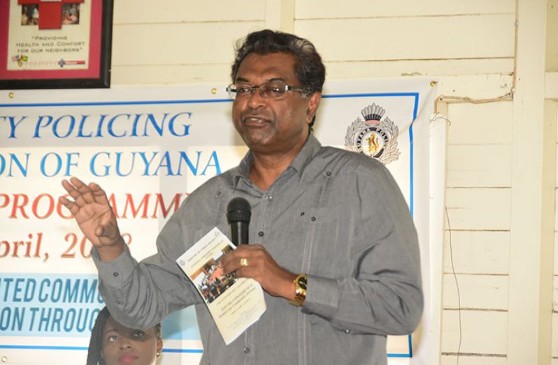 Minister of Public Security Khemraj Ramjattan, speaking to children at a youth conference on Sunday (Adrian Narine photo)