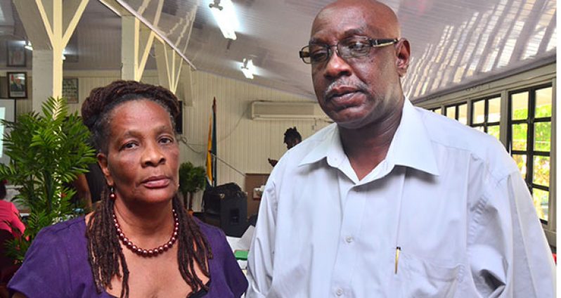 Mercylene Moses, Senior Guidance and Counselling Officer in the Ministry of Education’s Welfare Division, stands alongside Clarence Young, Coordinator of the Phoenix Recovery Project Drug Treatment Programme
