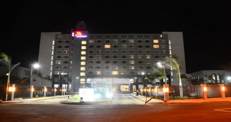 The Marriott Hotel, all lit up
