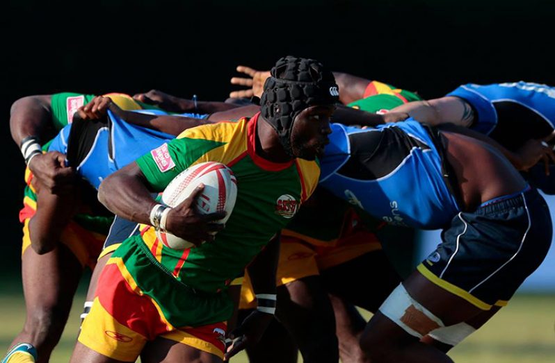 Guyana’s Rickford Cummings in action for Guyana against Barbados in last year’s RAN 7s Championship in Mexico.