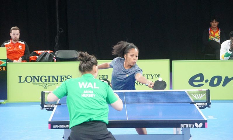 Guyana's Natalie Cummings in action against Anna Hursey of Wales in the Women's Singles Round-of-16