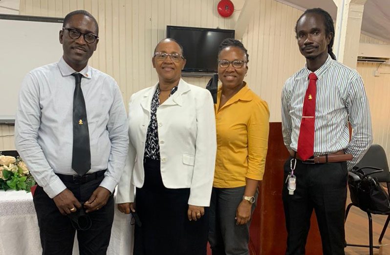 CXC’s Director of Operations Examination Services, Dr. Nicole Manning (second from left), with representatives of the Guyana Teachers’ Union inclusive of the union’s President, Mark Lyte (first from left)