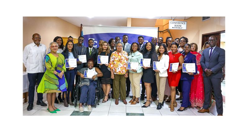 CARICOM Assistant Secretary-General for Human and Social Development Alison Drayton, CARICOM Secretary-General Dr Carla Barnett, CARICOM Ambassador to Guyana George Talbot, and other officials  with participants of the CARICOM Young Professionals Programme (Photo: Caribbean Community/Facebook)