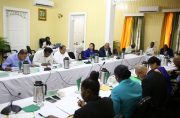 Ministers in a Cabinet meeting at State House in New Amsterdam, Berbice