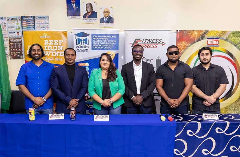 From left: Organising Director, Fyzal Bacchus; GBBFF President, Roger Callender; Camille Deokie-Gorakh; GBBFF Executive Director, Keavon Bess; Videsh Sookram and Aadam Ferouz of Twins Manufacturing