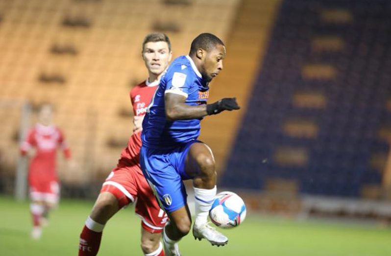 Guyana’s Callum Harriott takes control of the ball during Colchester United’s clash against Crawley Town in their latest League Two action. The game ended at 1-1.