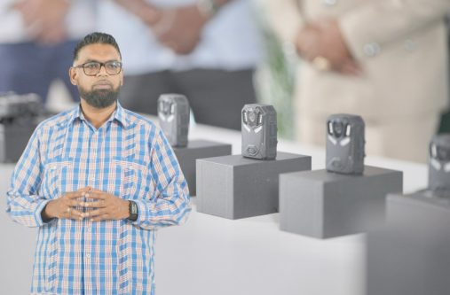 President, Dr Irfaan Ali has warned the Guyana Police Force (GPF) that there will be “no excuses” for officers not to wear body cameras during their duties, as 5,000 body cameras were handed over to boost transparency and law-enforcement reform (Office of the President photos)
