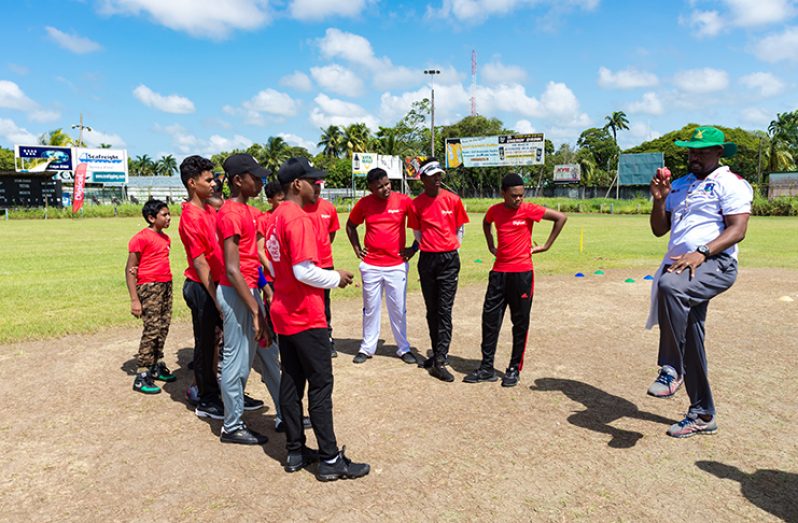 Part of Digicel Guyana youth cricket camp where 80 students of the West Demerara Secondary School took part. The event was facilitated by Devendra Bishoo. (Delano Williams photo)