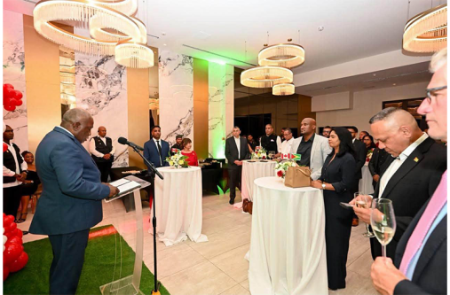 Prime Minister Brigadier (Ret’d), Mark Phillips engaged persons on Wednesday evening during a reception for The Chair’s Circle, held as part of the Canada–Guyana Trade Mission 2026
