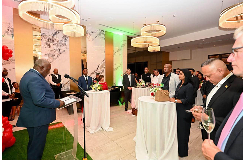Prime Minister Brigadier (Ret’d), Mark Phillips engaged persons on Wednesday evening during a reception for The Chair’s Circle, held as part of the Canada–Guyana Trade Mission 2026