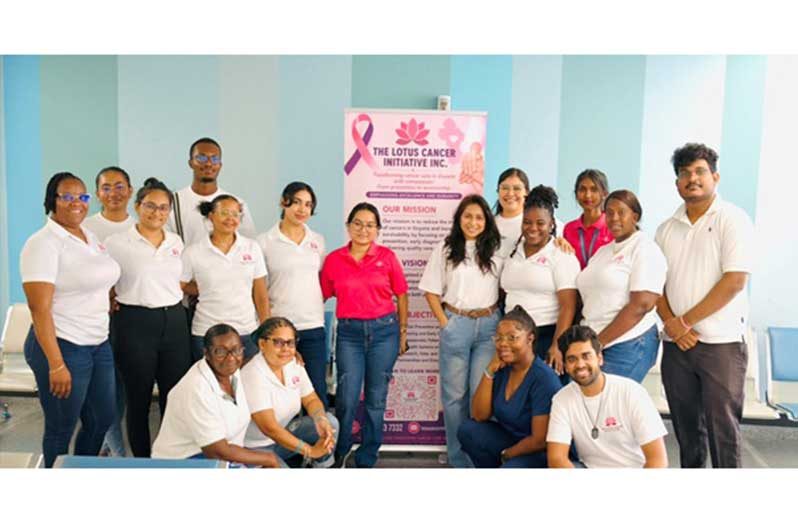 Staff of The Lotus Cancer Initiative Inc., the Ministry of Health, and Oxford Medical
Centre pose for a group photograph during the recently concluded cancer screening and diagnostic outreach at the Diamond Regional Hospital.