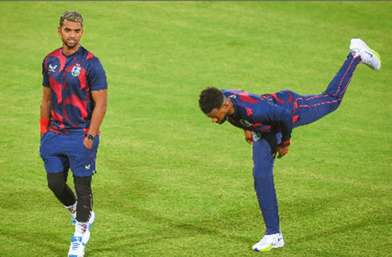 Captain Nicholas Pooran (left) and Shai Hope during a training session ahead of Monday’s opening T20 International