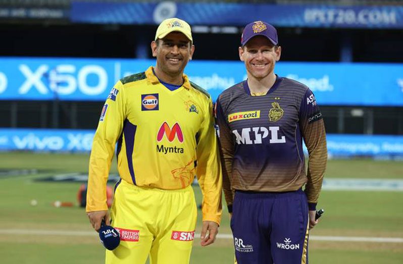 Clash of heavyweights: CSK led by MsDhoni (left) has won both of its matches against KKR (captained by  Eoin Morgan in the group stage of the IPL. – (BCCI/IPL photo)