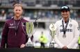 Ben Stokes and Shubman Gill pose with the Rothesay and Anderson-Tendulkar trophies•Aug 04, 2025•AFP/Getty Images