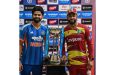 India captain Shreyas Iyer (left) and West Indies captain Shai Hope pose with the T20I trophy after their drawn series. (Photo courtesy CWI Media).