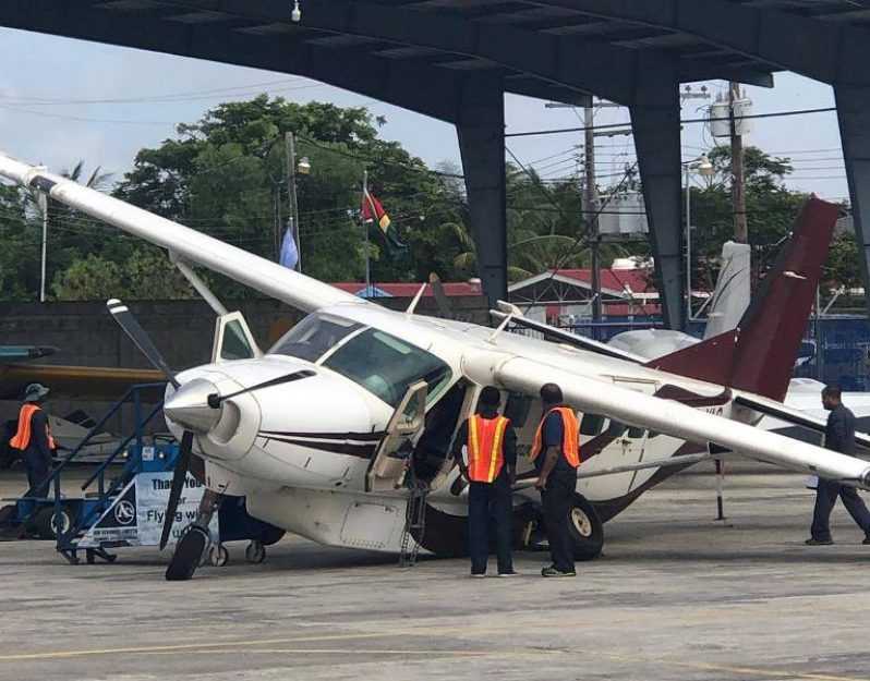 The aircraft soon after the incident on Wednesday. (Photo courtesy of Guyanese Pilots/Dominic Mendes)