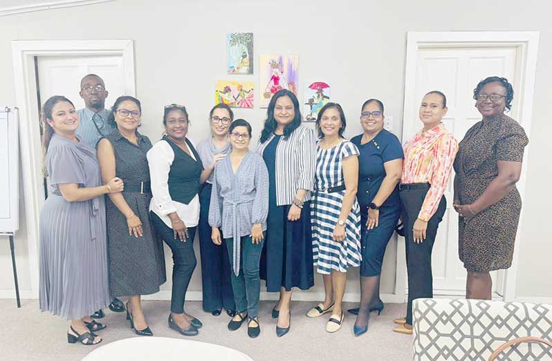 Minister of Human Services and Social Security, Dr. Vindhya Persaud (centre), flanked by members of the Children’s Visiting Committee after discussing key issues affecting the well-being of children residing in both state-owned and privately- operated care homes across Guyana