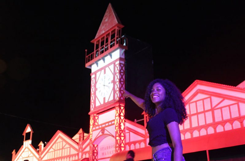 A visitor mesmerised by the Stabroek Market edifice constructed at the Queen's Park Savannah as part of the CARIFESTA Grand Market