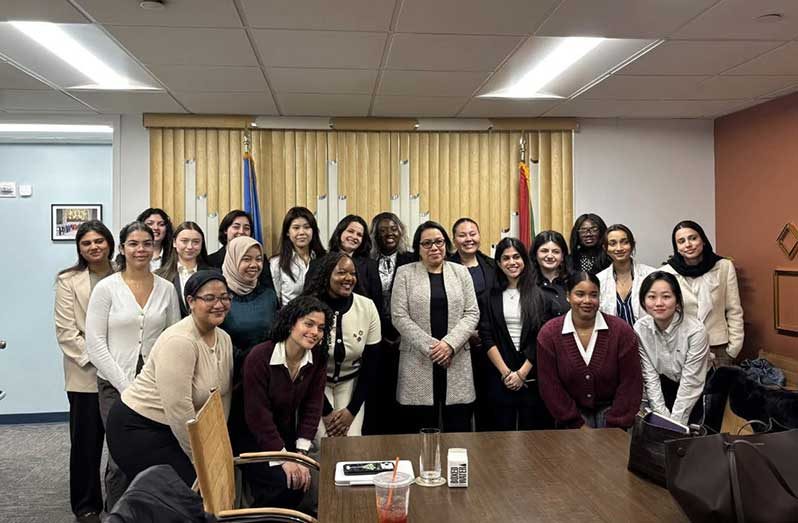 Guyana’s Permanent Representative to the United Nations, Ambassador Carolyn Rodrigues-Birkett, flanked by young people as she highlighted their important contributions towards building a brighter future while being active participants in shaping policies that affect their lives