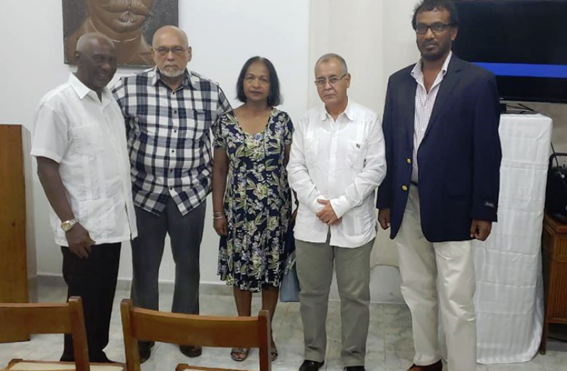 From Left: Minister of Labour, Keith Scott; former President Donald Ramotar; parliamentarian, Indranie Chandarpal; Cuba's Ambassador, Narciso Reinaldo Armador Socorro and GCSM President, Halim Khan