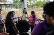 Minister of Human Services and Social Security Dr Vindhya Persaud, engages young participants during the launch of the Catalyst Collective in Region Three (Sachin Persaud photo)