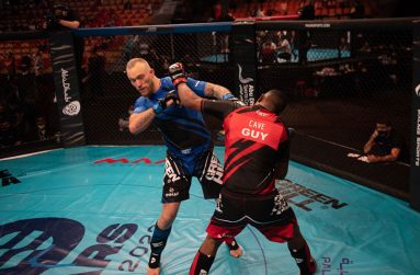 ‘On the money’! This was the shot that put Guyana’s Ijaz Cave on the canvas during the first round of his light heavyweight quarterfinals clash with Sweden’s Robin Enontekio