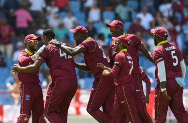 West Indies celebrate during the series against England.