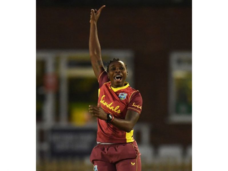 Fast bowler Shamilia Connell celebrates one of her three wickets during Wednesday’s fifth T20 International