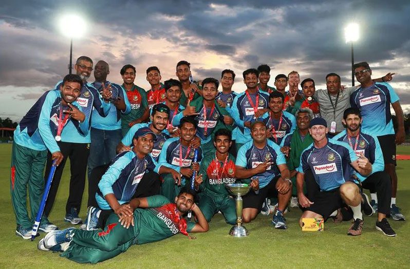 Bangladesh players celebrate their triumph