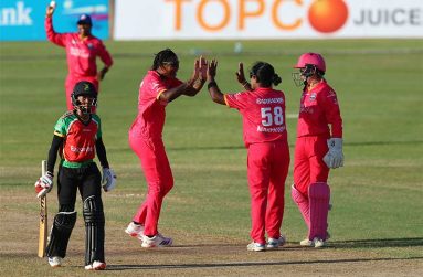 Chamari Athapaththu of Barbados Royals celebrates with teammates after getting the wicket of Shemaine Campbelle of Guyana Amazon Warriors during the Women's 2025 Massy Caribbean Premier League match between Barbados Royals v Guyana Amazon Warriors at Providence Stadium on September 14, 2025 in Georgetown, Guyana (Photo by Ashley Allen - CPL T20/CPL T20 via Getty Images)