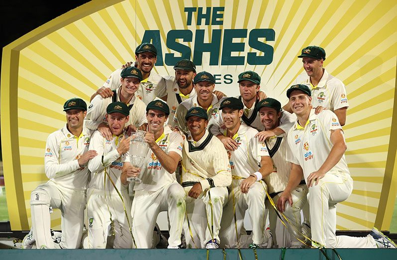 The Aussies celebrate after winning the final Ashes Test