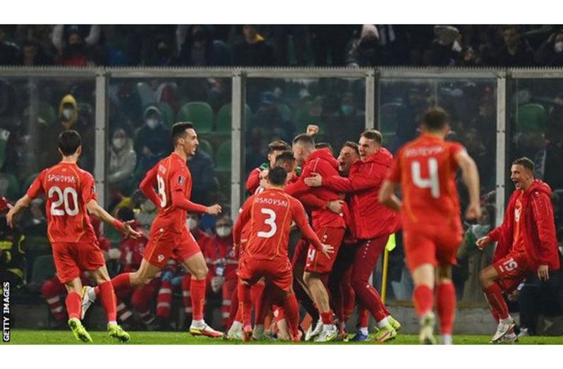 Aleksandar Trajkovski's injury-time winner sparked celebrations with the North Macedonia bench.