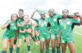 The Guyanese players celebrate their victory over Haiti