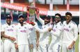 Nitish Kumar Reddy, N Jagadeesan, Ravindra Jadeja, Mohammed Siraj and Axar Patel party with the series trophy•Oct 14, 2025•BCCI