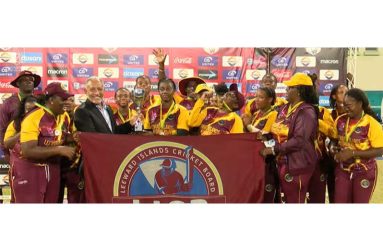 Leeward Islands Women celebrate their capture of the T20 Blaze title