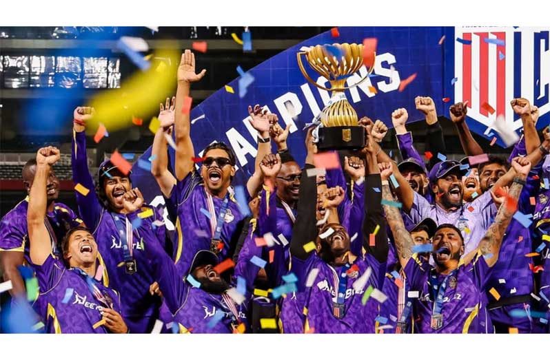 The Los Angeles Knight Riders celebrate their capture of the Major League Cricket title
