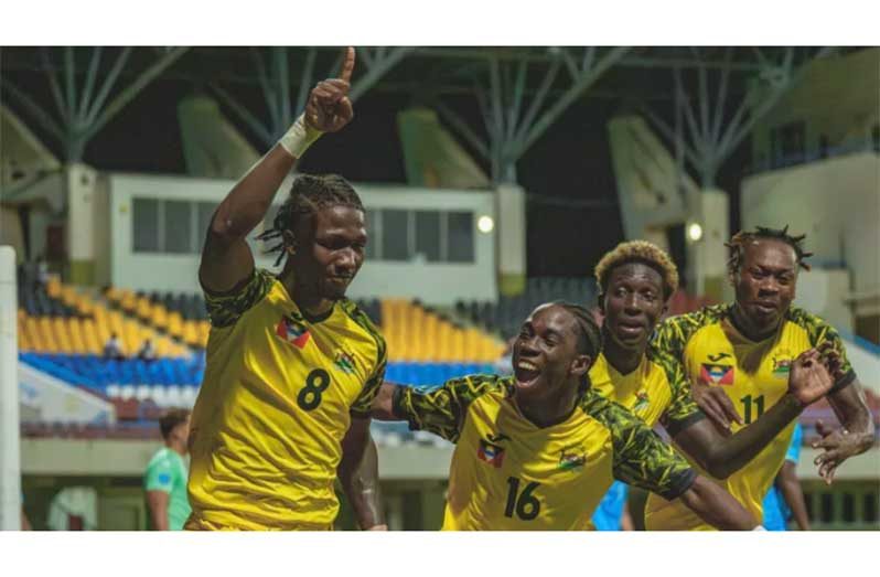 Montserrat topped Group A after winning all four of their matches to secure a maximum 12 points.
 Caption: Antigua and Barbuda players celebrate one of their goals against Aruba in the CONCACAF Nations League