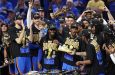 Thunder guard Shai Gilgeous-Alexander celebrates with his team after they won the NBA championship Sunday night