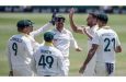 Australia's Josh Hazlewood (2nd R) celebrates taking Wiaan Mulder's wicket on day five © Marco Longari / AFP