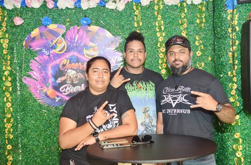 From left to right: Band members Oma Rago - vocalist, Fernando Vieira - drums and Imran Baksh - guitarist (Japheth Savory photo)