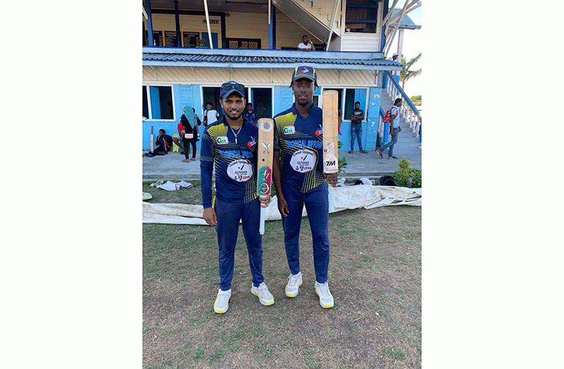 Alvin Mohabir (left) and Adrian Hinds both made centuries for TSC at Malteenoes